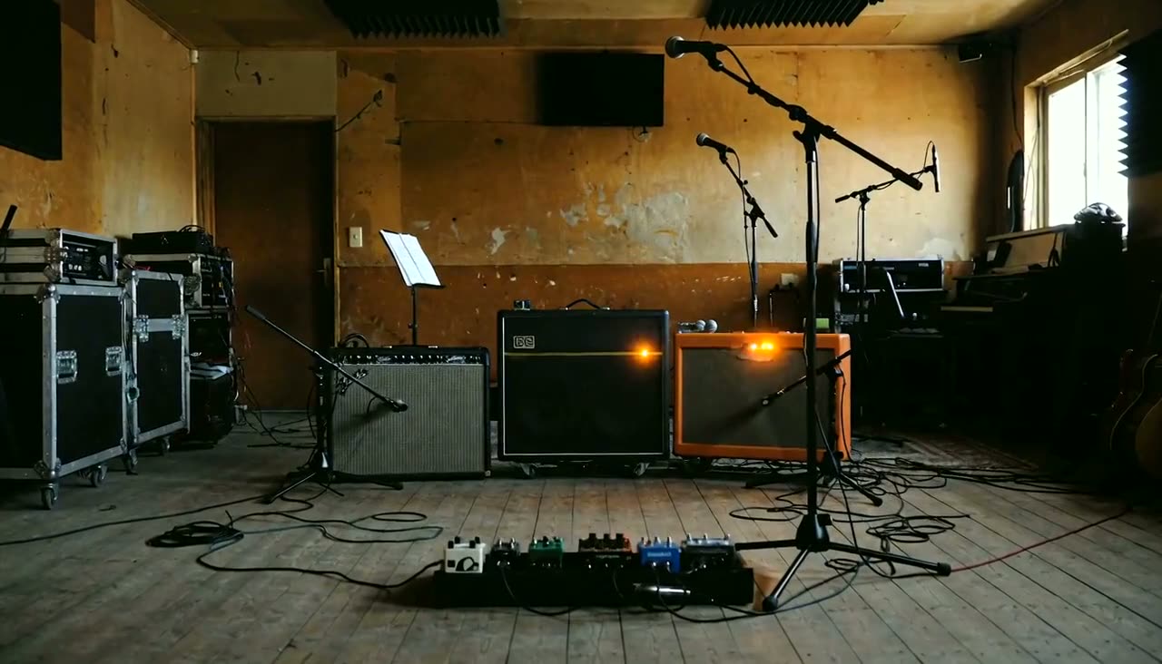 A musician with an instrument in a quiet rehearsal room, restrained movement.